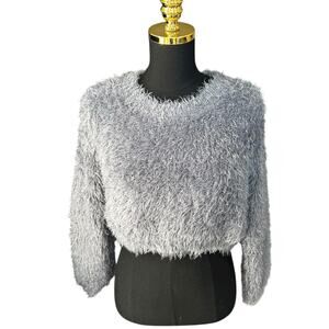 Volcom Women’s 90s Style Fuzzy Cropped Sweater Gray-Blue Size Small